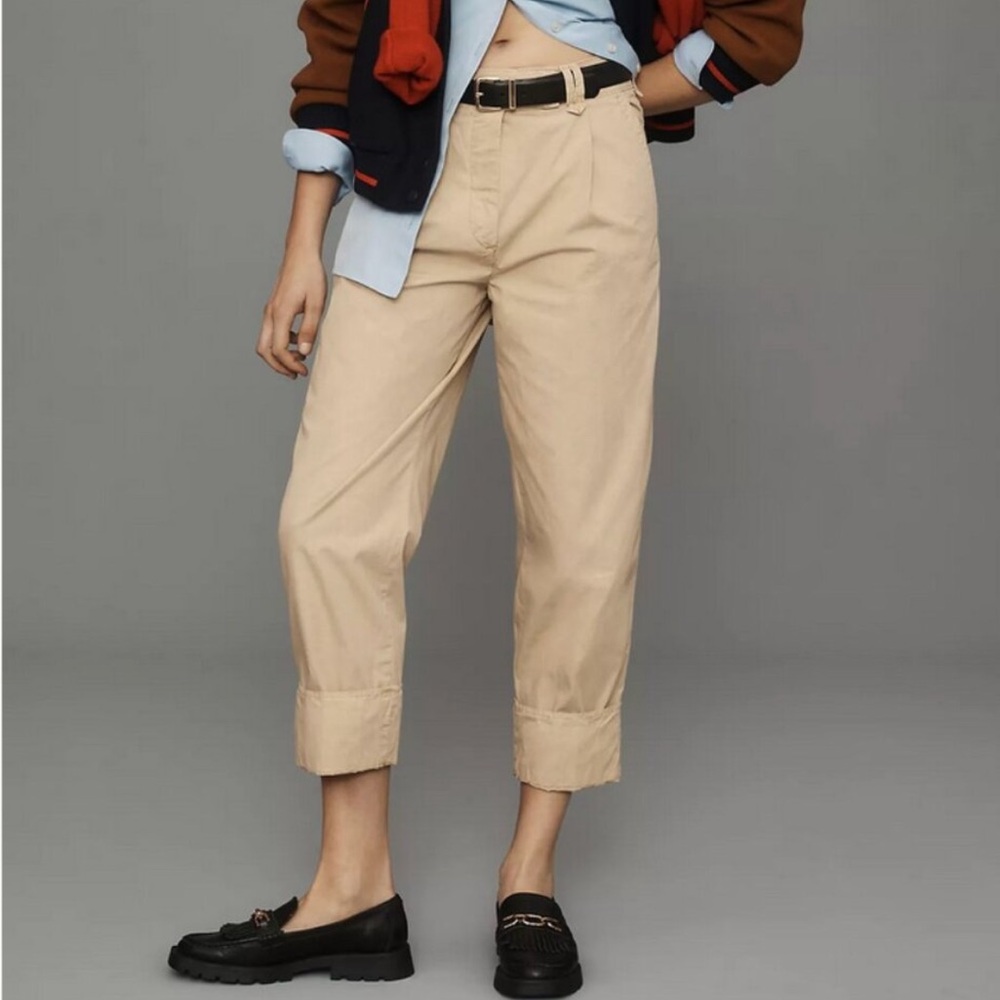 Anthropologie Beige Cropped Pants Relaxed Fit Ankle Length